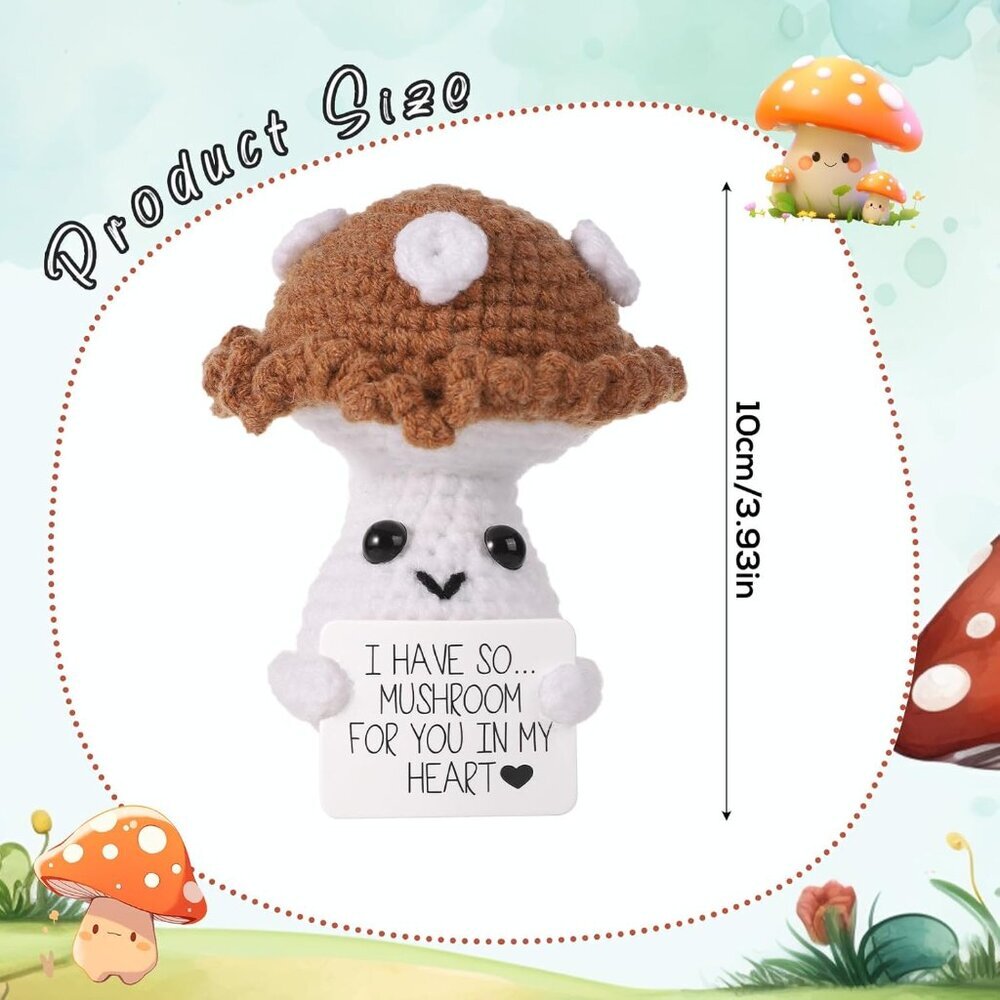 Funny Positive Mushroom, 3.94in Creative Cute Plush Knitted Wool Mushroom Doll w - Picture 3 of 7